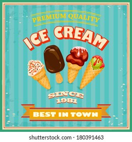 Vintage Ice Cream Poster. Vector illustration.