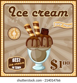 Vintage ice cream poster. vector illustration