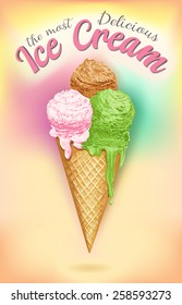 Vintage Ice Cream Poster. Vector Illustration