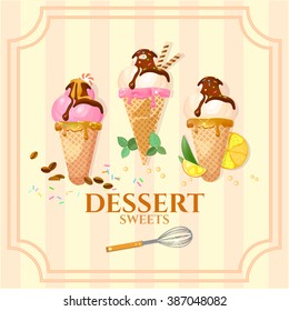 Vintage ice cream poster vector illustration 
