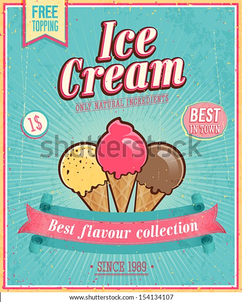 Vintage Ice Cream\
Poster. Vector\
illustration.