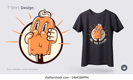 Vintage ice cream. Prints on T-shirts, sweatshirts, cases for mobile phones, souvenirs. Isolated vector illustration on white background.