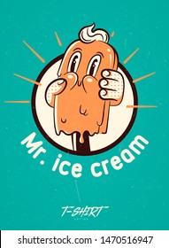 Vintage ice cream. Prints on T-shirts, sweatshirts, cases for mobile phones, souvenirs. Isolated vector illustration