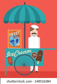 vintage ice cream push cart illustration/vector