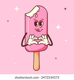 Vintage ice cream in Retro style. Groovy character with arms and legs