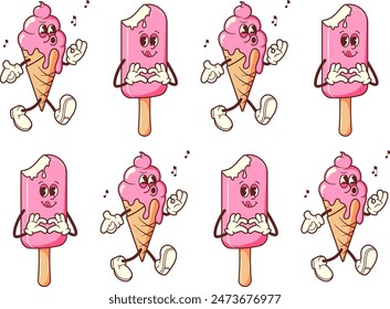 Antiguas helado en estilo retro patrón sin fisuras. Dulzura de verano de carácter vintage Groovy para embalaje, papel, fondo