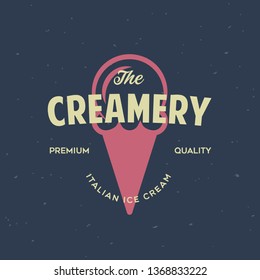 Vintage ice cream shop logo badge and label, gelateria sign. Retro logotype for cafeteria or bar. Isolated vector illustration.