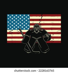 Vintage Ice Hockey Goalie T-Shirt USA Flag Geschenk für Goalie