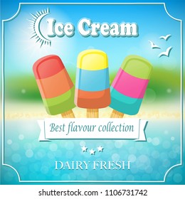 Vintage Ice lolly poster with a beautiful summer background