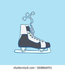 Vintage ice skate - hand drawn vector illustration.