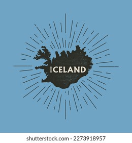 Vintage Iceland map with grunge texture and emblem. Iceland vintage print for t-shirt. Trendy Hipster design. Vector illustration