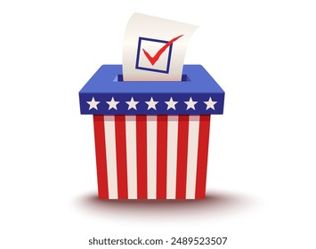 Vintage icon of ballot box like flag of USA for presidential election in USA. American Election 2024. Vote.