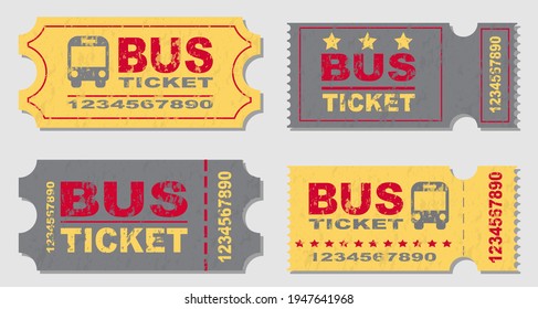 Vintage icon with bus ticket on grey background for paper design. Modern set with bus ticket. Vector Illustration.  