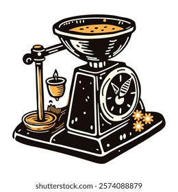 A vintage icon of a coffee scale machine