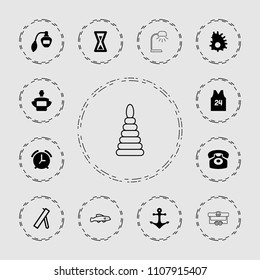 Vintage icon. collection of 13 vintage filled and outline icons such as perfume, desk phone, sport t shirt number 24, anchor. editable vintage icons for web and mobile.