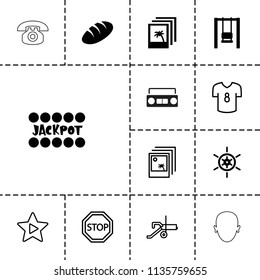 Vintage icon. collection of 13 vintage filled and outline icons such as bread, swing, photo, favorite music, stop, football t shirt. editable vintage icons for web and mobile.