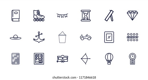 Vintage icon. collection of 18 vintage outline icons such as bike, book, gem, jackpot, woman hat, abacus, trailer, roller skate. editable vintage icons for web and mobile.