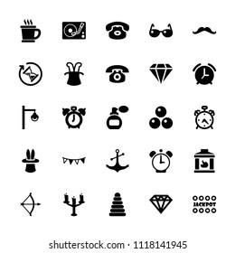 Vintage icon. collection of 25 vintage filled icons such as alarm, pyramid, perfume, diamond, jackpot, clock alarm, magic hat. editable vintage icons for web and mobile.