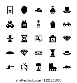 Vintage icon. collection of 25 vintage filled icons such as bike, face, woman hat, diamond, swing, tv, record player, photo. editable vintage icons for web and mobile.