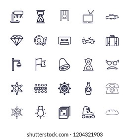 Vintage icon. collection of 25 vintage outline icons such as bike, helm, diamond, jackpot, mustache and glasses, table lamp. editable vintage icons for web and mobile.