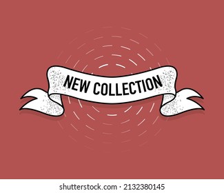 Vintage icon with flat new collection ribbon on white background for promotion design. Premium vector. Vector banner