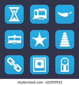 Vintage icon. set of 9 filled vintage icons such as pyramid, pepper, trailer, photo, sheriff, hourglass, chain