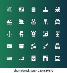 vintage icon set. Collection of 25 filled vintage icons included Abacus, Delete, Ticket, Indian, Typewriter, Banjo, Molecule, Jar, Cassette, Stool, Horn, Alarm clock, Boxing, Anchor
