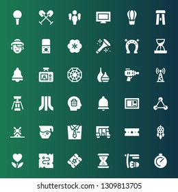 vintage icon set. Collection of 36 filled vintage icons included Chronometer, Shave, Hourglass, Ticket, Treasure, Flower, Dreamcatcher, Tuk tuk, Tie, Jar, Windmill, Molecules
