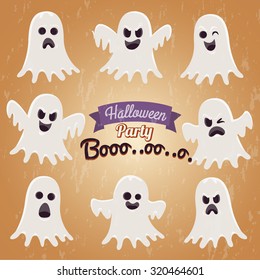 Vintage Icon Set of ghosts for halloween