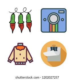 vintage icon set. vector set about clipboard, sweater, lights and photo camera icons set.