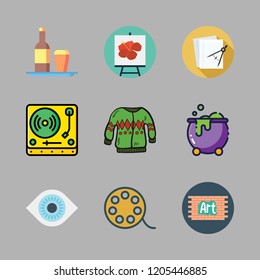 vintage icon set. vector set about sweater, movie, turntable and brickwall icons set.