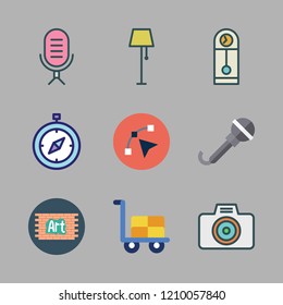 vintage icon set. vector set about clock, vector, lamp and brickwall icons set.