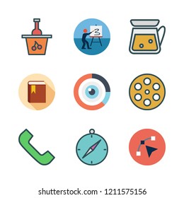 vintage icon set. vector set about compass, canvas, book and telephone icons set.