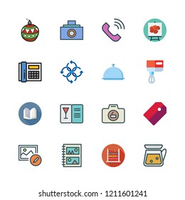 vintage icon set. vector set about menu, photo, open book and airscrew icons set.