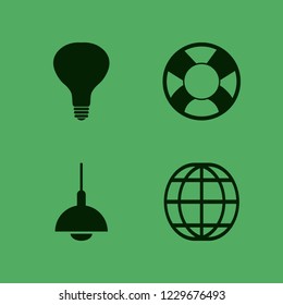 vintage icon. vintage vector icons set globe, bulb, lifebuoy and chandelier