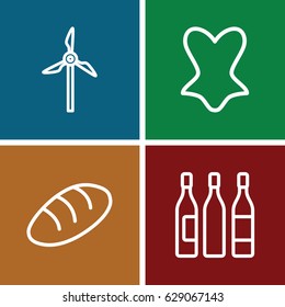 Vintage icons set. set of 4 vintage outline icons such as bread, corset, wine glass
