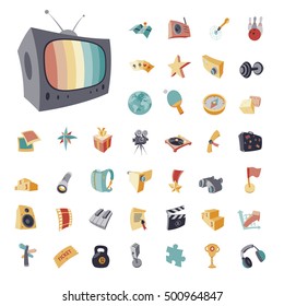 Vintage icons set for entertainment, leisure and fitness. Vector illustration.