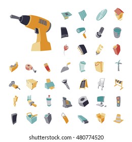 Vintage icons set for industrial, construction and energy. Vector illustration.