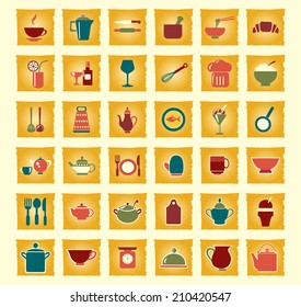 vintage  icons set kitchen ware - Illustration
