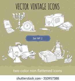 vintage icons set with styled antique non flattened elements