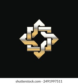 Vintage icons of traditional celtic style ornament, gold knot pattern