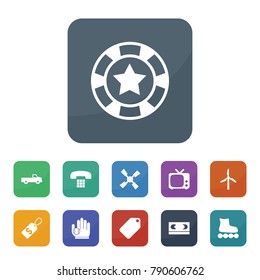 Vintage icons. vector collection filled vintage icons such as windmill, pickup, tv, vhs, casino chip, shopping tag, desk phone, price tag, baseball glove and ball