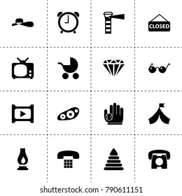 Vintage icons. vector collection filled vintage icons. includes symbols such as tv, front car light, play movie, pyramid toy, desk phone. use for web, mobile and ui design.