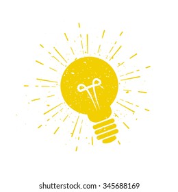 Vintage Idea Bulb with Sunburst. Template for presentation, cove or your business or art works.
