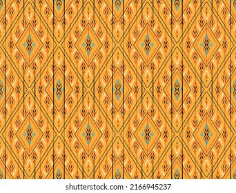 Vintage Ikat geometric ethnic pattern traditional on yellow background.blue and red tone.Aztec style embroidery abstract vector illustration.design for texture,fabric,clothing,wrapping,decorating,pri