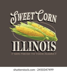 Vintage Illinois Corn Graphic Vector Advertising