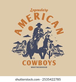 Vintage illustration of american cowboy for t shirt printing