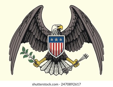 Vintage Illustration of American Eagle Holding an Olive Branch And Arrows