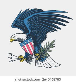 Vintage Illustration of American Eagle Holding Arrows and Olive Branch