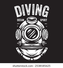 Vintage illustration of antique diver helmet for logo and apparel design needs